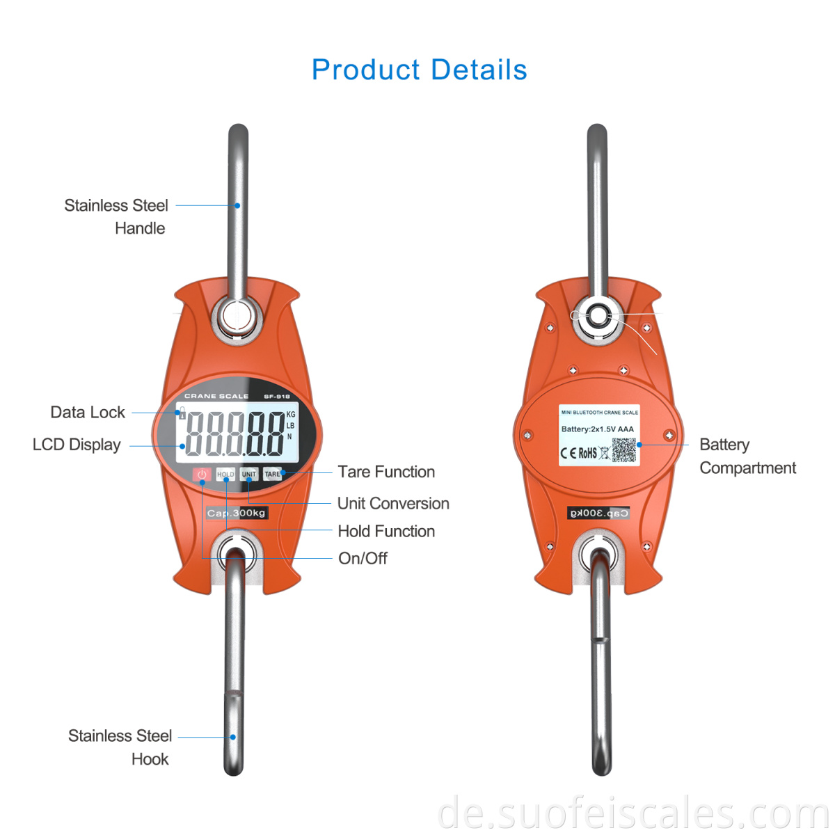 SF918 Hochqualität 300 kg Mini Digital Crane Scale Gepäckfischerei Balance Crane Eletcronic Skalen